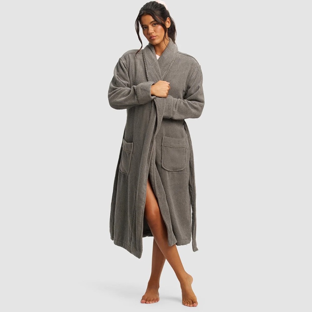 Cozy Earth Ribbed Terry Bath Robe Charcoal Unisex Size Large